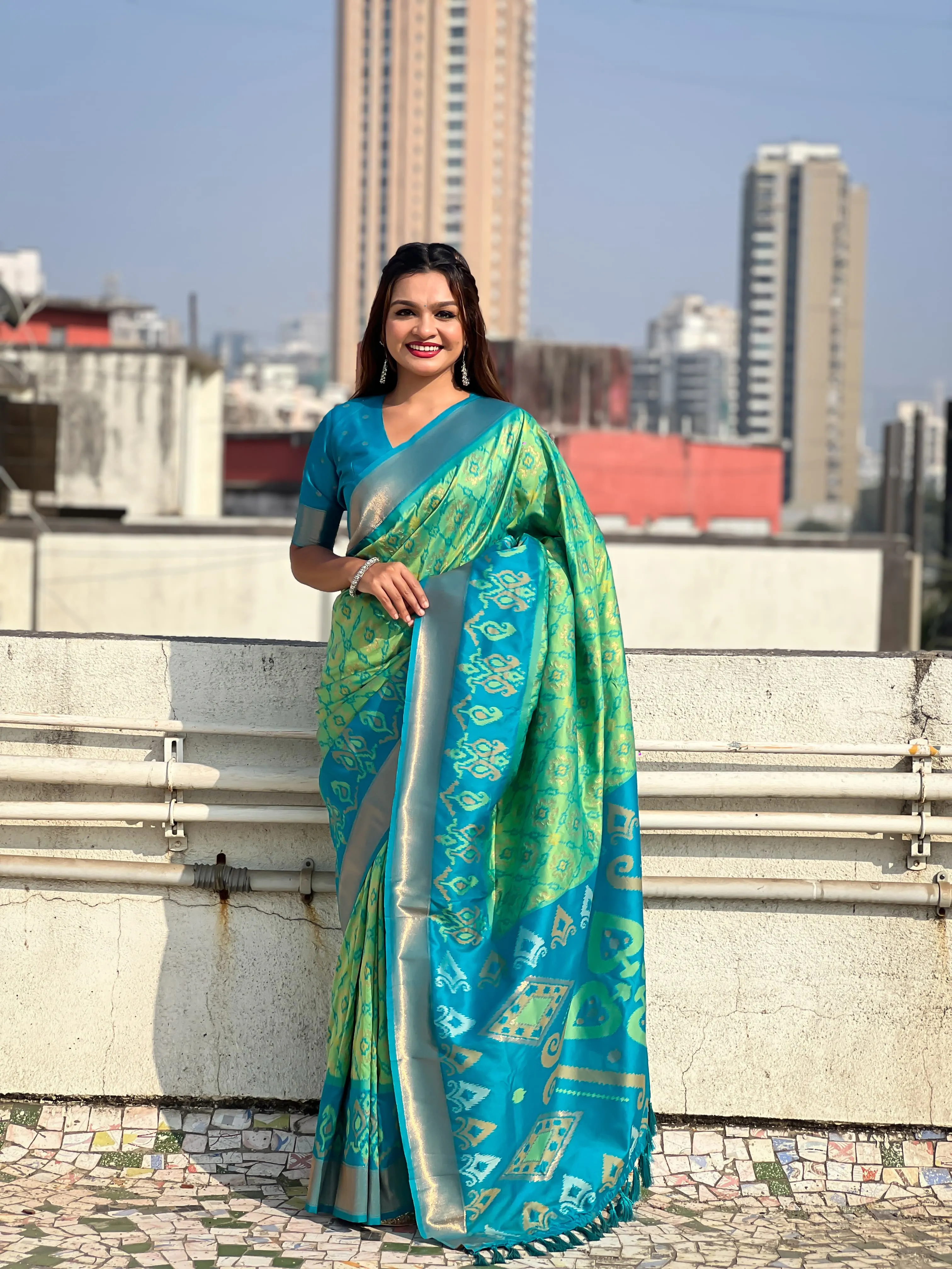 Buy Satarangi Ikkat Premium Saree in Surat - Reseller Bazzar
